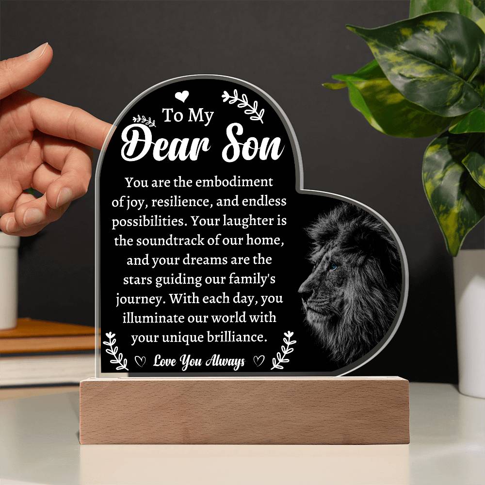 To My Dear Son | Acrylic Heart Plaque | Your Laughter Is The Soundtrack of Our Home
