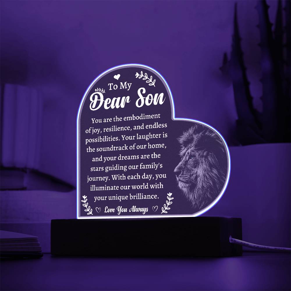 To My Dear Son | Acrylic Heart Plaque | Your Laughter Is The Soundtrack of Our Home