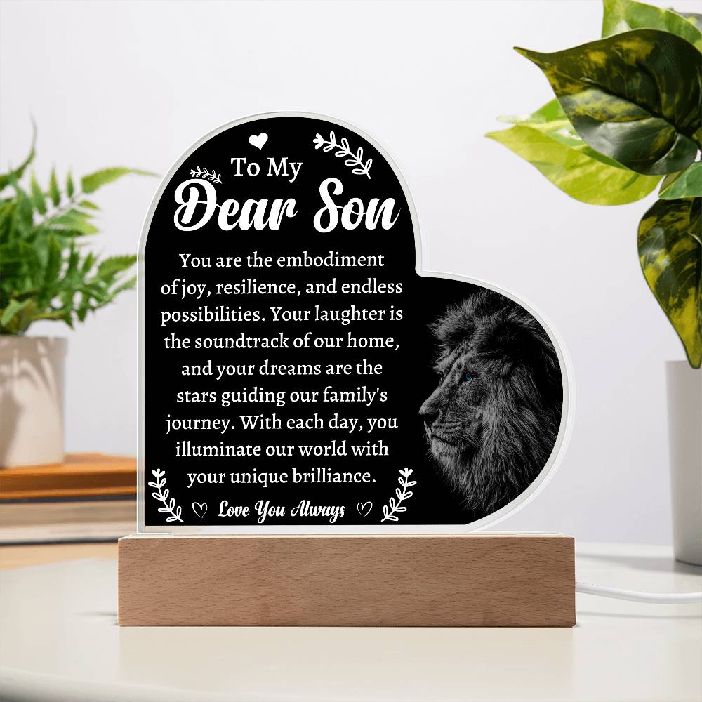 To My Dear Son | Acrylic Heart Plaque | Your Laughter Is The Soundtrack of Our Home