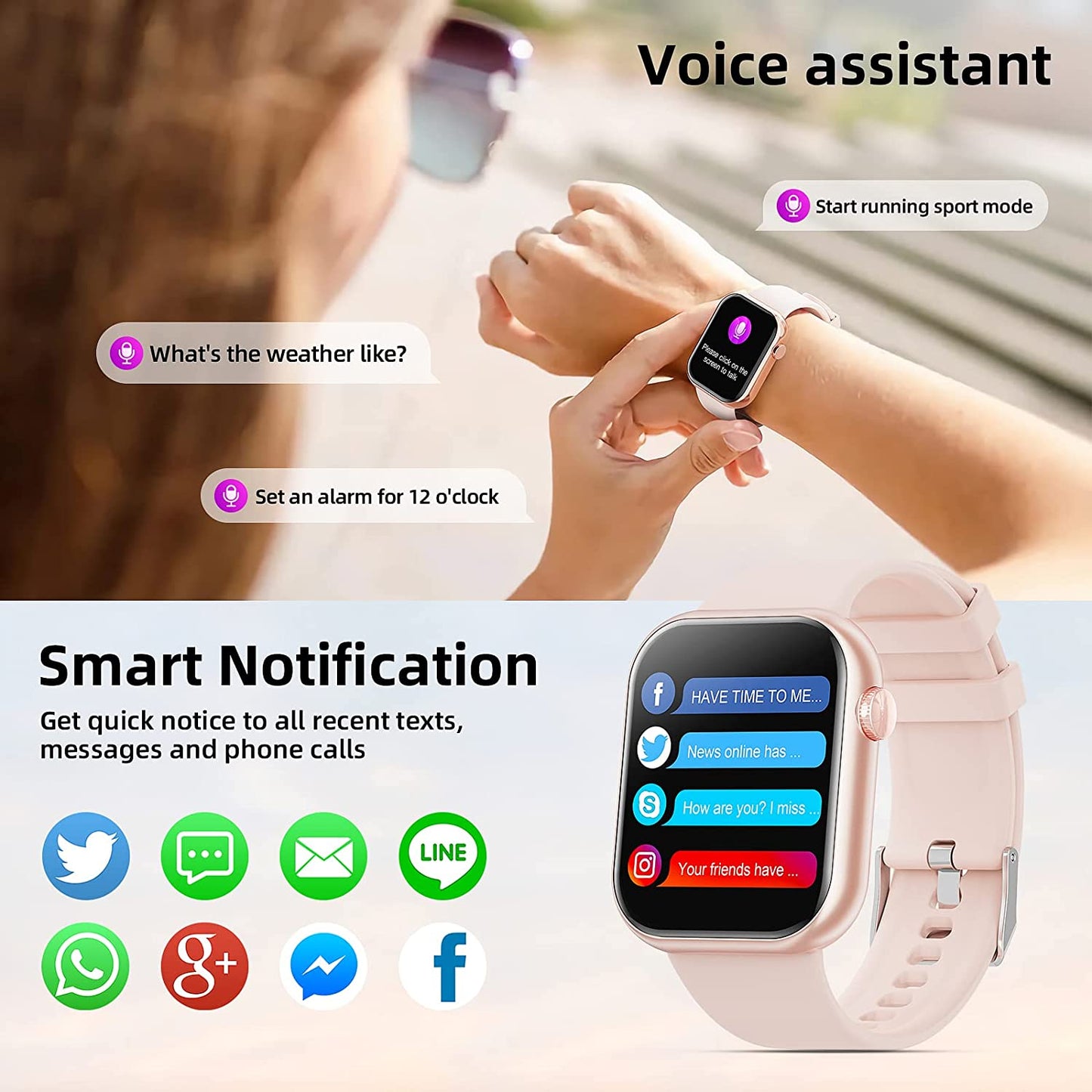 Smart Watch (Answer/Make Calls), 2024 Newest 1.85 Inch Fitness Tracker, Heart Rate/Sleep Monitor/Pedometer/Calories, Multiple Sports Modes, Waterproof Women'S Men'S Fitness Watch for Android Iphone