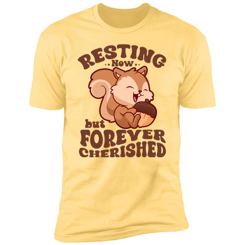 Resting Now but Forever Cherished Memorial Sweatshirt – Cute Squirrel Design, Bereavement Apparel, Remembrance Gift, Sympathy Shirt for Comfort and Support