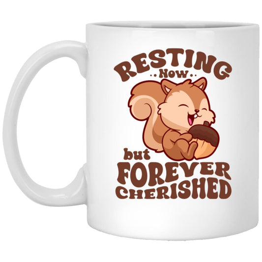 Resting Now but Forever Cherished Memorial Mug – Cute Squirrel Design, Bereavement, Remembrance Gift, Sympathy Mug for Comfort and Support