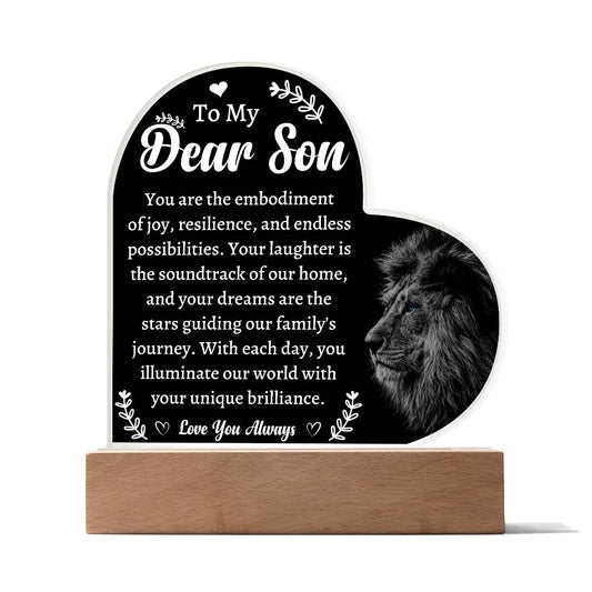 To My Dear Son | Acrylic Heart Plaque | Your Laughter Is The Soundtrack of Our Home