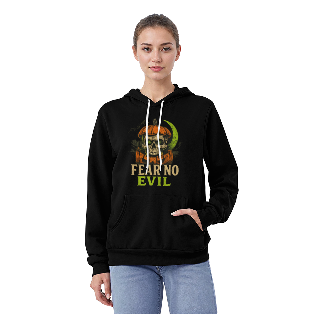 Fear No Evil Halloween Hoodie | Scary Skull Pumpkin Hoodie | Spooky Streetwear Unisex Pullover