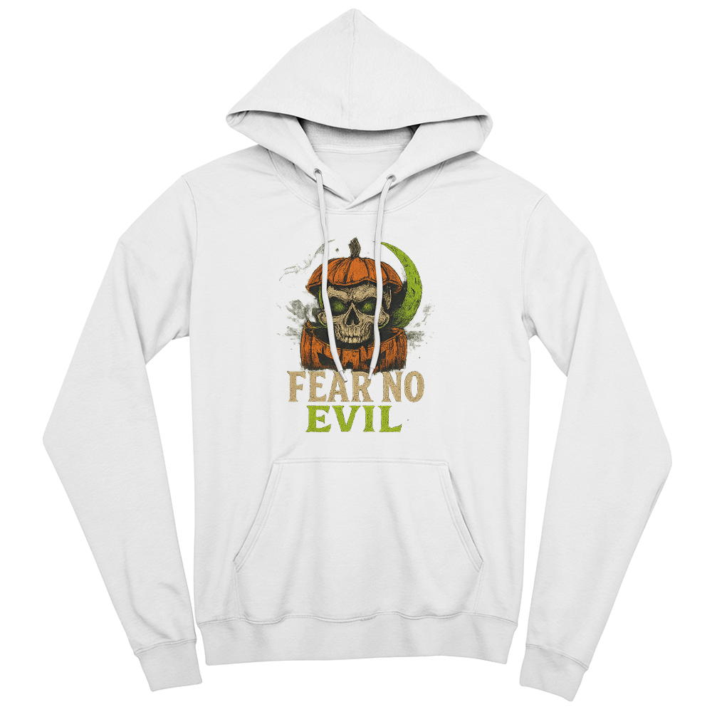 Fear No Evil Halloween Hoodie | Scary Skull Pumpkin Hoodie | Spooky Streetwear Unisex Pullover