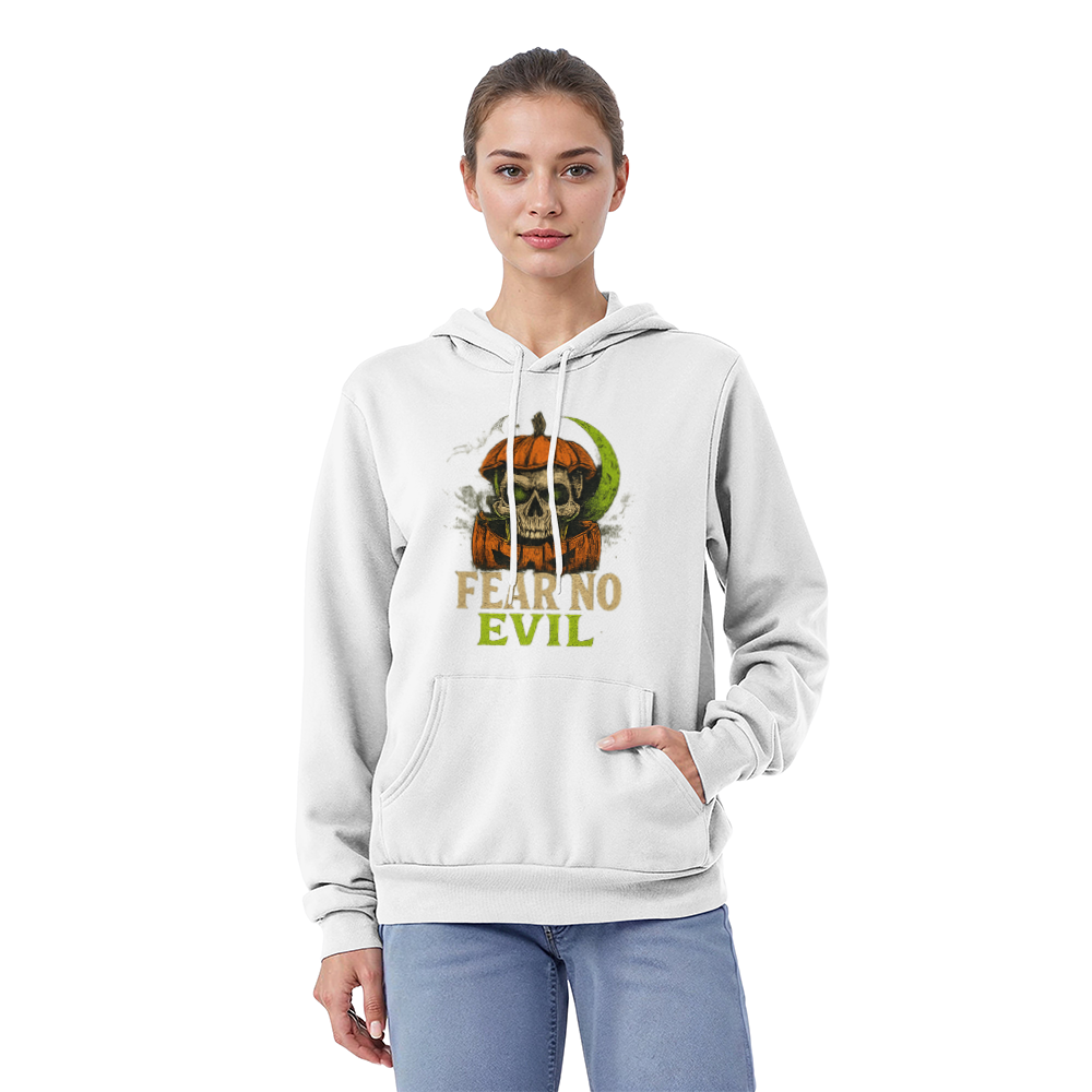Fear No Evil Halloween Hoodie | Scary Skull Pumpkin Hoodie | Spooky Streetwear Unisex Pullover