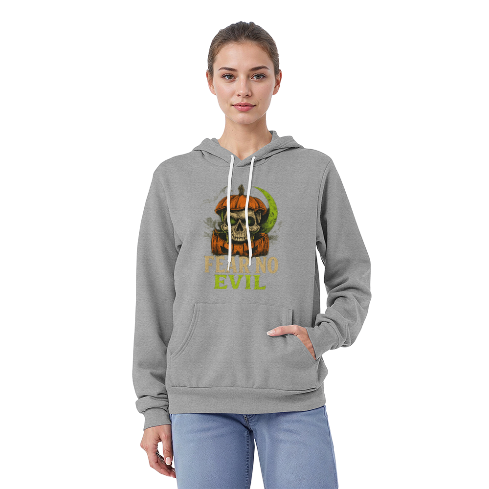 Fear No Evil Halloween Hoodie | Scary Skull Pumpkin Hoodie | Spooky Streetwear Unisex Pullover