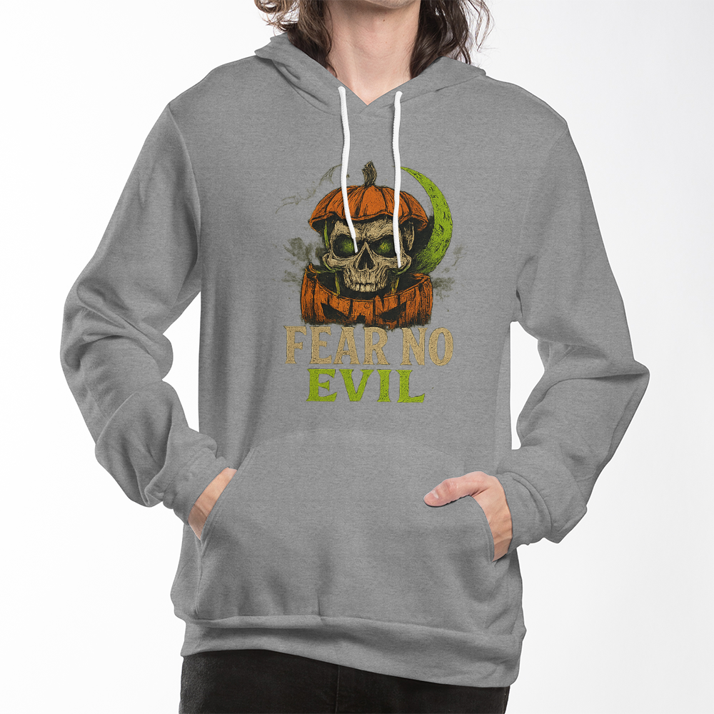 Fear No Evil Halloween Hoodie | Scary Skull Pumpkin Hoodie | Spooky Streetwear Unisex Pullover