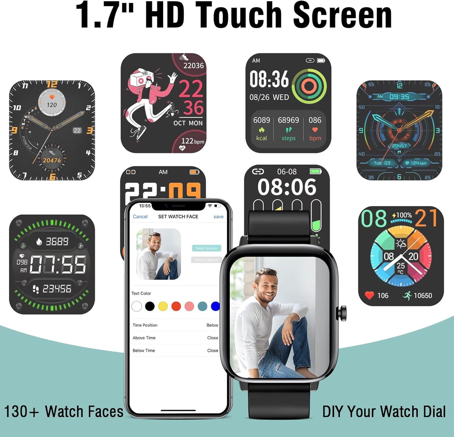 Smart Watch Full Touch Smart Watches for Android Ios Phones Compatible (Answer/Make Call) Smart Fitness Tracker Watch for Women Man Waterproof Smartwatch with Sleep/Heart Rate/Sports/Step (Black)