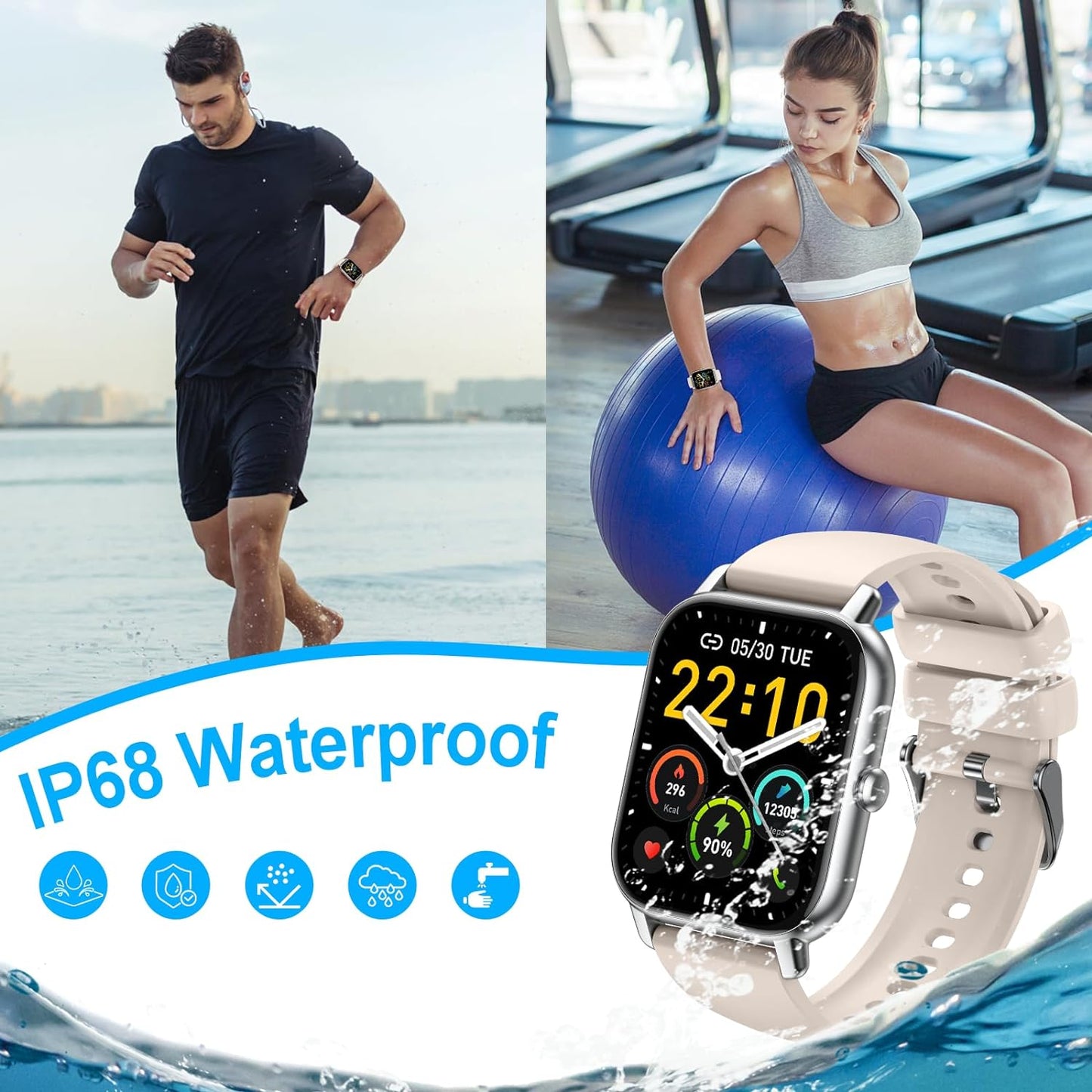 Smart Watch (Answer/Make Calls), 1.85" Smart Watches for Men Women 110+ Sport Modes Fitness Tracker with Sleep Heart Rate Monitor, Pedometer, IP68 Waterproof Fitness Watch for Ios Android Smart Watch