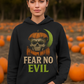 Fear No Evil Halloween Hoodie | Scary Skull Pumpkin Hoodie | Spooky Streetwear Unisex Pullover